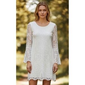 MSSP Max Studio Lace Mini Dress XS White Boho Bridal Rehearsal Romantic Ethereal